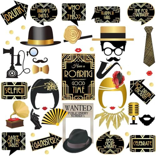 BizoeRade 42 stück 20er Jahre Foto Booth, 1920er Jahre Gatsby Photo Booth Requisiten für Geburtstag Hochzeit Party Abschlussfeier