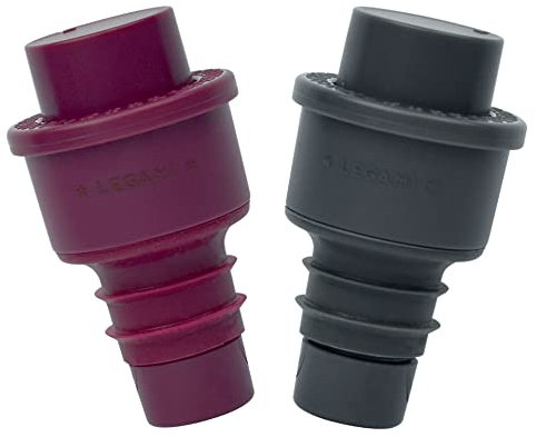 Legami - Juego de dos tapas de vacío para vino, 1.3 x 2.1 pulgadas, plástico y silicona, calendario para saber cuándo se abrió la botella, aprieta para quitar el aire