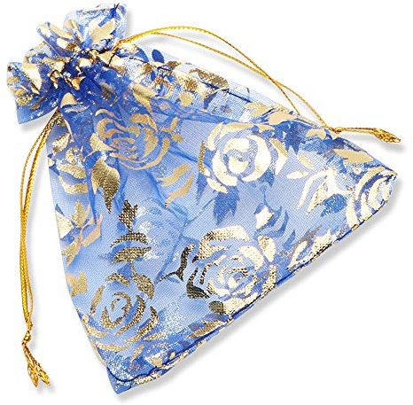 100 Pezzi Trasparente Organza Sacchetti Bustine, YFZYT Multicolori Organza Bag Sacchettino Sacchetto Coulisse Porta Sacchettini di Matrimonio Borse Gioielli Sacchetto di Caramelle - 9x12 CM, Blu Reale