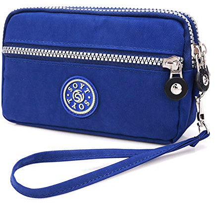 LassZone Wristlets Wallets for Women Nylon Clutch Bag Mobile Phone Purse Smartphone Bag Ladies 3 Layer Zipper Handbag with Detachable Wrist Strap for Cellphone Card Cash