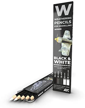 AK Interactive Weathering Pencil Set AK10039 Black and White Colors Shading and Effects set.