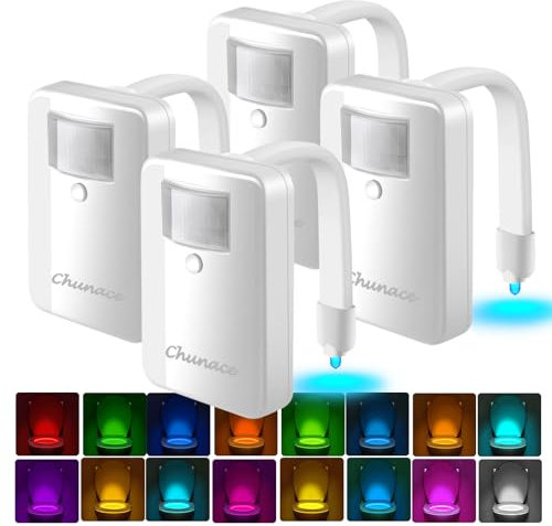 Chunace 4 Pack Toilet Night Light with Motion Activated Sensor, 16 Colors LED Nightlight Inside Bowl, Cool Stuff for Bathroom Decor Accessories, Unique & Funny Gadgets for Men/Kids 2025