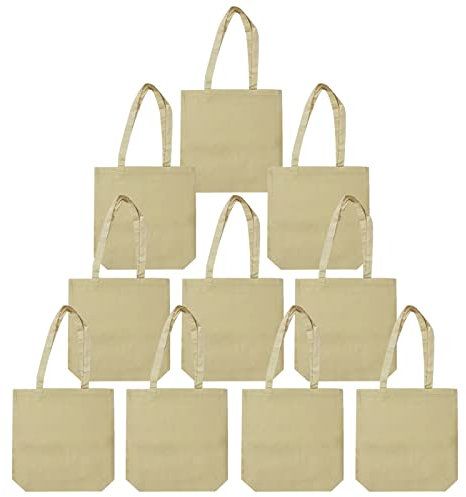 PrimeSportsShop Cotton Canvas Tote Shopping Bag, Pack of 10, Reusable Eco Friendly Strong Grocery Shopping short handle Bags, Good for Promotions Branding/Gift or Own Personalized Design. x 1