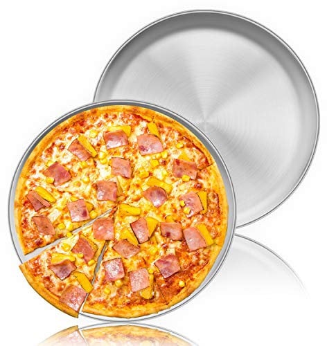 Homikit Lot de 2 plaques à pizza, rondes, en acier inoxydable, 30 cm, pour la cuisson au four, saine et durable, facile à nettoyer et passe au lave-vaisselle