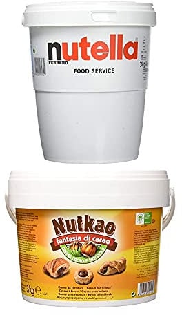 3 kg Jumbo Becher Nutella Ferrerro Brotaufstrich XXL Nougatcreme Ferrero + Nutkao Kakao und Haselnuss Schokolade 3Kg