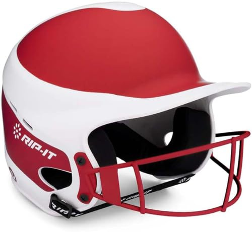 RIP-IT Vision Pro Softball Batting Helmet, Women & Girls, Scarlet/White, ML