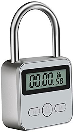 Metal Timer Lock, 99 Hour Max Timing Lock, USB Rechargeable Timer Padlock with LCD Display, Heavy Duty Metal Time Out Padlock (Silver)