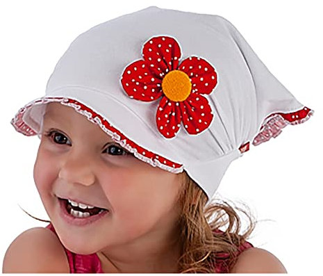 Kopftuch Dreiecktuch Mütze Schirmmütze Stirnband für Mädchen Baby Kinder Baumwolle Punkte Blume, Farbe: Weiß-Rot, Größe: 50-52