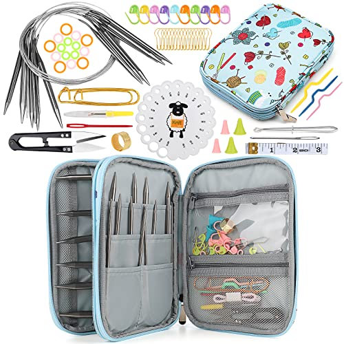 Coopay Edelstahl Rundstricknadeln 80 cm mit Tasche, 9 Stück Rund Stricknadeln mit Nadellehre & Strickzubehör, 2,5-10 mm Stricknadeln Rundstricknadel Set für Anfänger & Erwachsene, Stricker Geschenk