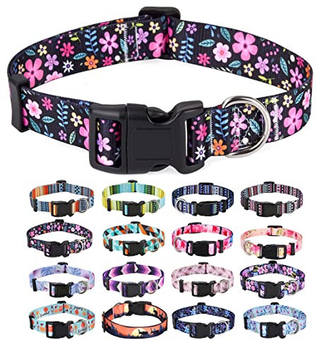 Mihqy Dog Collar for Small Dogs, Cute Small Medium Large Dog Pet Collar Cat Collar, with Floral Patterns, Soft Adjustable for Boy Girl Female Male Puppy Dog Collar(Floral,XS)