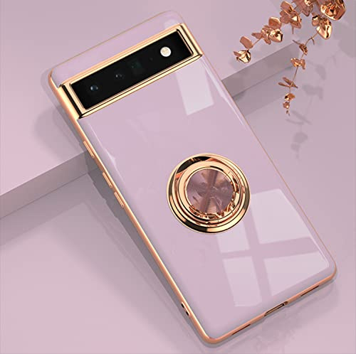 XINYEXIN Coque pour Google Pixel 6a avec Anneau Support Rotatif à 360 Degrés, Souple TPU Silicone Case Antichoc Housse Bague Étui pour Google Pixel 6a - Violet