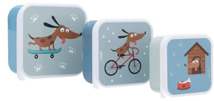 Tutete Set de 3 Fiambreras Infantiles, Cajas Almuerzo de 500ml, 350ml, 300ml, Aptas para Microondas y Lavavajillas, Libre de BPA, Lunch Box Ideales para Guardería y Colegio - Skater Dog