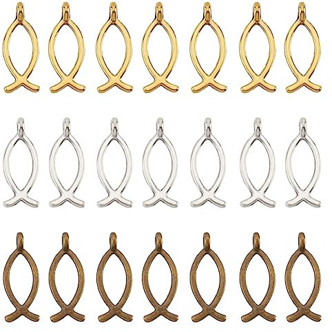 NBEADS 200 Stück 3 Farben Tibetische Stil Legierung Anhänger, Golden Legierung Fisch Charms Anhänger Christlicher Fisch Anhänger für Ostern Ohrring Halskette DIY Armband Schmuckherstellung