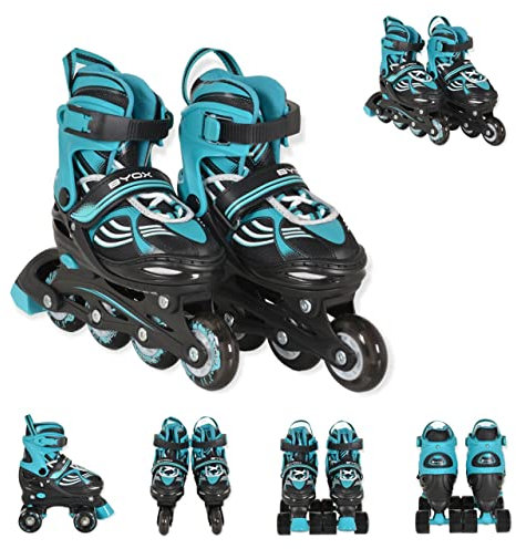 Byox Inliner 2 in 1 Double blau Rollschuhe, PU-Rollen, ABEC-5 Lager, verstellbar, Größen:Gr. 34-38