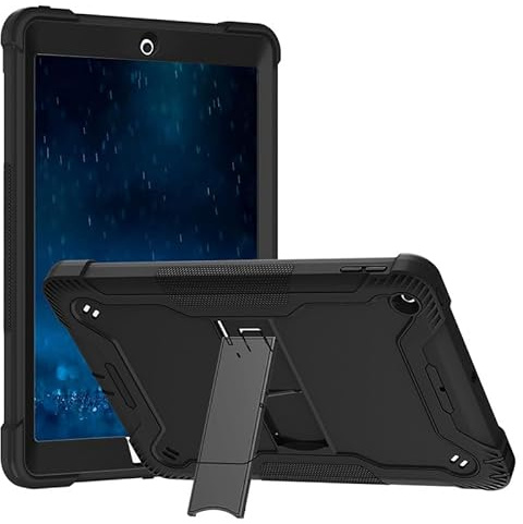 Étui pour tablette iPad 9,7 (2017/2018), PC TPU double couche hybride, béquille intégrée, appareil photo à bords surélevés et écran de protection complète antichoc Noir
