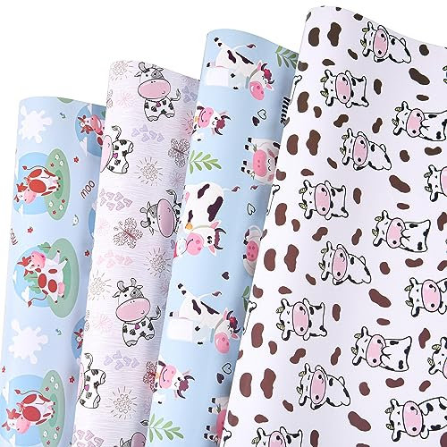Sikiweiter Kuh-Geschenkpapier - 12 Blatt für Bauern-Themen, Geburtstag, Babyparty, Weihnachten - 50 x 70 cm pro Blatt