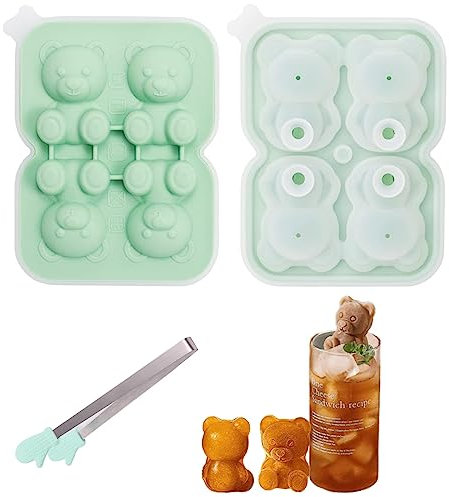 Moule à Glaçons Ours 3D en Silicone - 4 Cavités Sans BPA pour Crème Glacée, Café, Lait, Jus - Bricolage