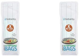 Brabantia 118685 Compostable Bin Liners PerfectFit Size X, 10-12L, 10 Bags per roll, White, 10-12 L (Pack of 2)