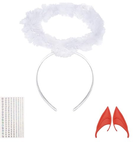 Gugatad Heiligenschein,Heiligenschein Engel,Halloween Accessoire für Damen & Herren, Haarreif mit Federkranz für Halloween Masquerade Party Foto Requisiten
