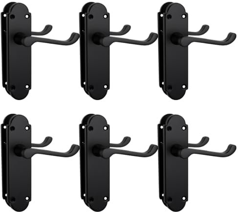 Bwintech Richmond Lot de 6 poignées de porte à levier sur plaque Noir mat