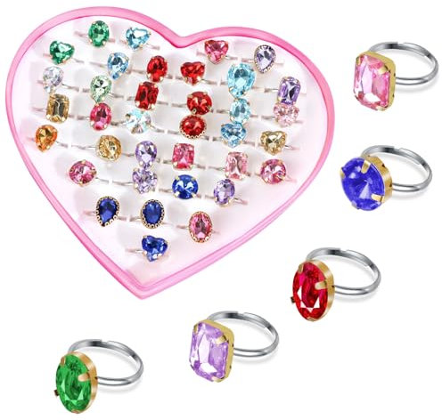 BTHRORO 36 Stück Kinderringe Mädchen Ringe für Kinder, Verstellbare Jewel Rings Prinzessin Verkleiden Ring für Mädchen Fingerringe Geburtstagsgeschenk Party Favors(Zufällige Stile)