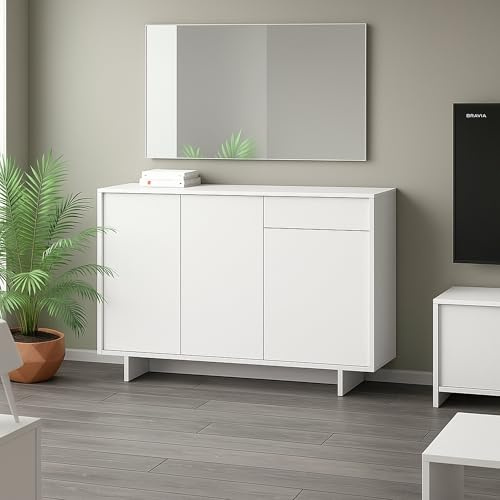 Dmora - Sideboard Aneto, Wohnzimmer-Sideboard, Wohnzimmer-Buffet mit 3 Türen und 1 Schublade, 100% Made in Italy, 134 x 35 x 87 cm, Weiß