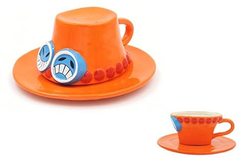 FIYSON One Piece Anime Tasse à café, Ace Mug, 300ml Tasse à café en céramique, Tasse à Lait, Cadeaux pour Noël, Anniversaire, Cadeau d'anniversaire, adapté au Lait, Café, Jus (Ace)