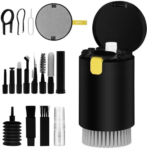 AirPods Cleaner Kit Multifunctional 20 in 1 for Electronic Devices,Keyboard Cleaning Brush, Headphones Cleaner Kit for Laptop,Multi-Tool for Cleaning Earbuds,Camera,Cellphones (Black)