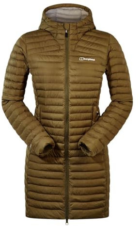 Berghaus Women's Nula Micro Synthetic Insulated Padded Jacket Long Coat | Durable Design | Water Resistant | Puffer Jacket, Oak Moss, 14
