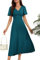 GRACE KARIN Ladies Flutter Short Sleeve Pleated Mini Dress V Neck Back Covered A-Hem Dress for Summer Winter Dark Teal XL
