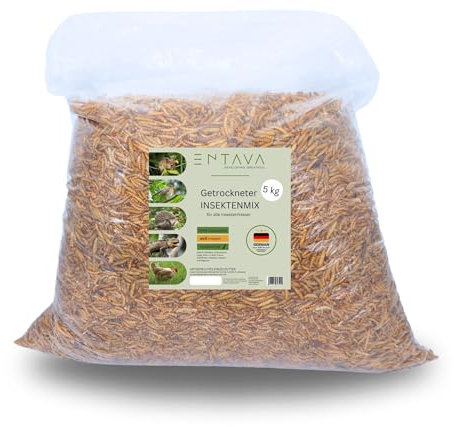 ENTAVA 5kg nachhaltiger Insektenmix getrocknet in Premium-Qualität, Vogelfutter, Koifutter, Igelfutter, Eichhörnchenfutter, ganzjähriges Futter für Wildvögel
