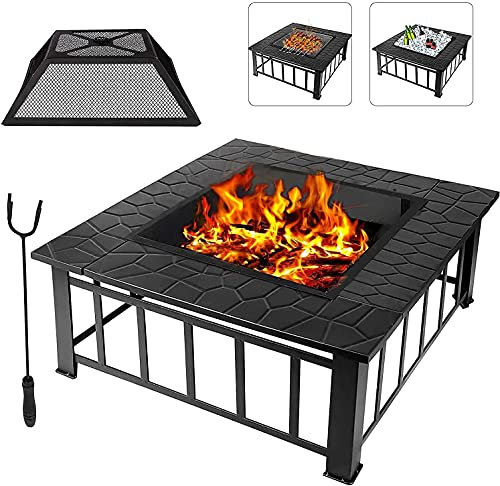 Grand brasero d'extérieur 3 en 1 carré pour jardin, barbecue de table, bac à glace, chauffage extérieur, brasero en métal et brasero pour barbecue de camping (carré) (carré)