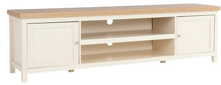 Home Source TV Stand Media Cabinet, Television Entertainment Unit, Oak Effect, Cream, 180cm