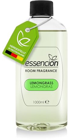 essencion Lemongrass Raumduft Set – Glas Diffusor + 1000ml Refill – In 14 verlockenden Düften erhältlich (Lemongrass Set 200ml+1000ml)