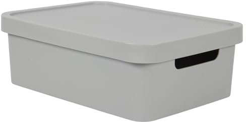 Jolie Max Plastic Storage Box with Lid, 19L Capacity, Solid Matte Colour, Decorative Design with Handle, Stackable & Nestable Space-Saving Organizer for Home, Office – 45.5 x 33.5 x 15.5 cm (GREY)