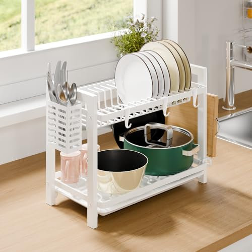 niffgaff Estante de Dish Escurreplatos Acero Inoxidable Cocina (43.5 * 24.5 * 34.5), Primer Piso Escurridor de Platos para Fregadero, Escurre Platos Armarios, Escurreplatos Blanco