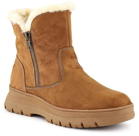 Pavers Faux Fur-Lined Ankle Boots - Tan Size 6