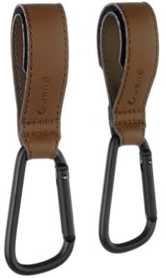 Jané Ganci Universali Multifunzione, Confezione da 2 Pezzi, per Manubrio Carrozzina Passeggino, per Appendere Borse, Zaini, Fino a 5 Kg, Marrone