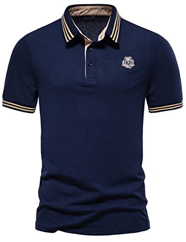 Herren Langarmshirt Langarm Poloshirt Herren Männer Frühling gedruckt Sport Freizeit Top Shirt Wicking Mode Kurzarm Tops Shirt Business Casual Herren Herren Langarm Poloshirt (Navy, XXL)