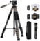 190cm/75'' K&F Concept Compact Tripod for DSLR Camera, Camera Tripod for Canon Nikon Sony with 2-in-1 Phone Tablet Holder, Travel Tripod with Bluetooth, Load Capacity 4kg (Grey)