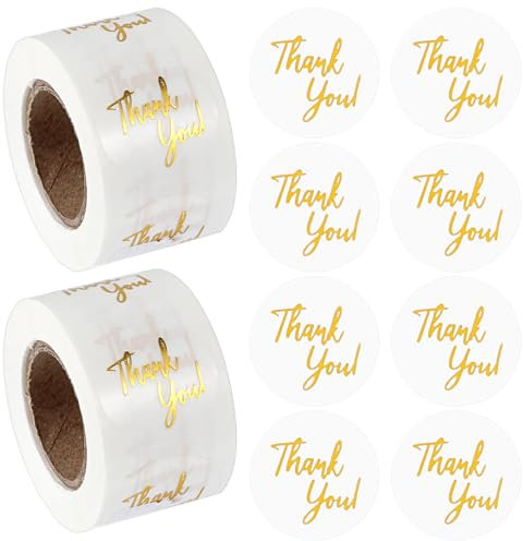 1000 Stück Thank You Sticker, Dankeschön Aufkleber, Transparent Runde Sticker, Selbstklebende Goldene Danke Etiketten für Hochzeit Geburtstag Babyparty Umschlagverschlüsse (2 Rollen)