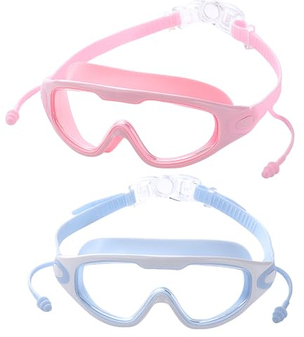 Mezere Swimming Goggles Kids 6-14 Girls Swimming Goggles for Kids Swim Goggles 2 Pack Wide Vision Childrens Goggle for Boys,No Leaking, Anti Fog, UV Protection Nose Clip & Earplugs