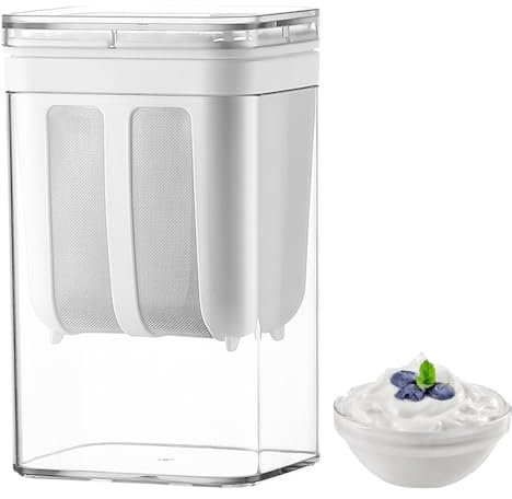 lomonmen Passoire à Yaourt Grec Passoire Yaourtière 1800 ml Séparateur Lactosérum avec Crépine à Mailles Fines en Acier Inoxydable Passoire à Lait de Soja Fabricant de Lait de Noix (Blanc 1800ML)