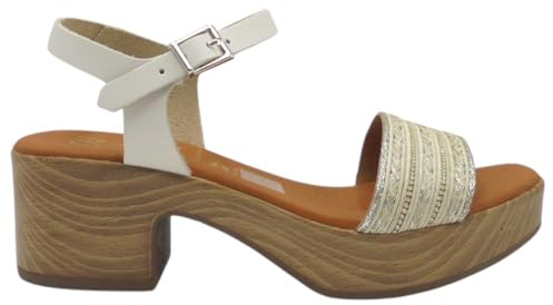 Oh! My Sandals - 5612 Sandalias de Mujer Hielo con Tacón Medio 5 cm, Plataforma 2 cm, Piel Natural, Pedrería y Espiga en la Pala, Hechas en España, Cómodas y Elegantes Mujer Color: Hielo Talla: 37
