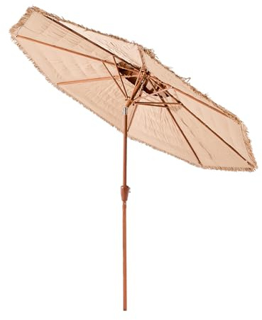 VEVOR Tiki Umbrella, 9 ft Thatched Patio Umbrella with Tilt, 2-Tier Hawaiian Style Beach Parasol with PP Thatch and 8 Metal Ribs, Grass Pool Umbrellas for Beach, Patio, Poolside, Backyard & Garden