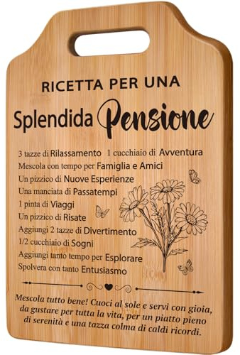Giftasy Regalo Pensione Donna, Regali per Pensione - Tagliere in Bambù | Gadget Pensione Donna, Regali Pensione per Amici, Genitori, Colleghi, Familiari, Regalo del Tagliere per Pensionamento