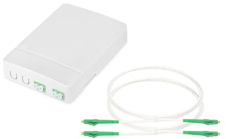 DIGITUS DN-931096 FTTH Anschlussdose + 2x Armirtes LWL-Kabel mit LC-Stecker 5m – Gehäuse inkl. 2x LC/APC Duplex Kupplung – Integrierte Spleißkassette – Aufputz Wandmontage – Weiß