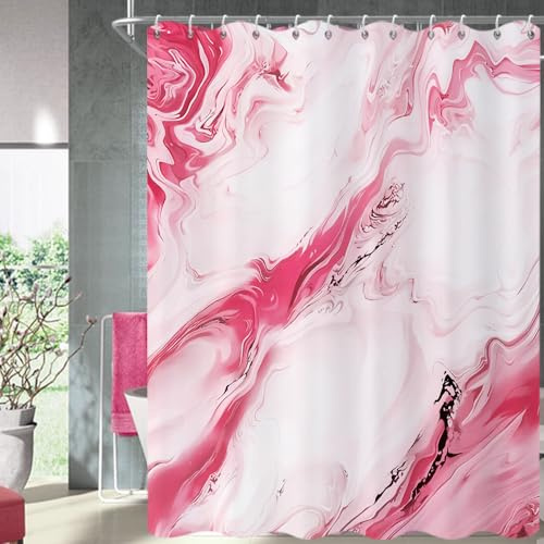 GCIREC Duschvorhang, 180x200cm, Rosa Moderne Abstrakte Kunst Aquarell Marmor Farbverlauf Wasserdichter Stoff Maschinenwaschbarer Badezimmervorhang mit Haken