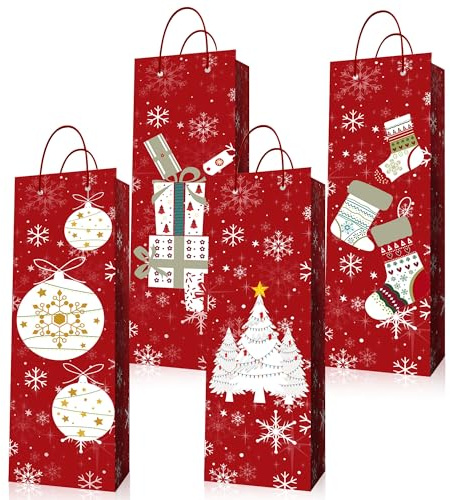 lot de 4 sacs cadeaux en papier haute qualité pour vin fêtes de noël | lot de 4 sacs cadeaux en papier haute qualité pour vin fêtes de noël réveillon inauguration et repas festifs