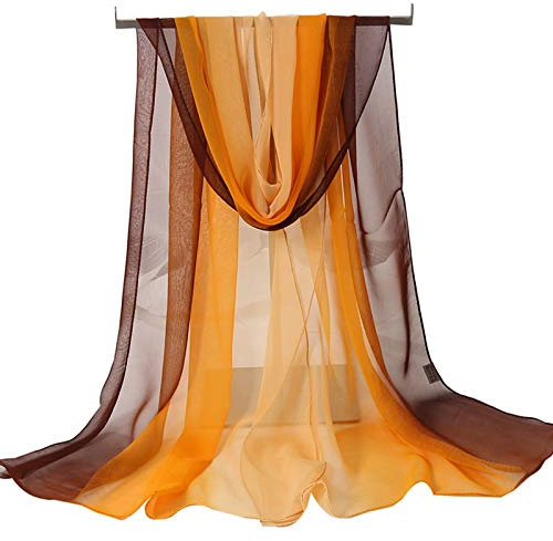WANYI Schal Damen Sommer 160×50cm Stola für Abendkleid Halstuch Farbverlauf Sonnenschutz Sommerschals Chiffon Tücher und Wraps für Reisen Abendkleid Hochzeit Braut(Khaki+Orange+Gelb)